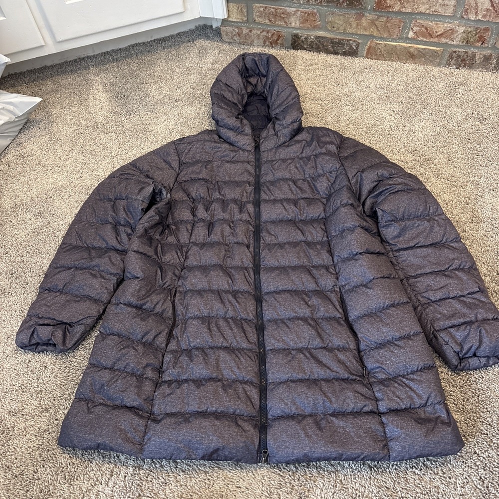 Eddie Bauer Down Jacket Womens XXL 2XL EB650 Hooded Chevron Puffer Quilted Parka